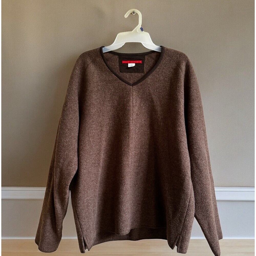 Vintage RYAN ROBERTS Mens Size S Small Brown Wool Pullover V-neck Sweater Jumper
